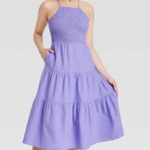 Universal Thread Sleeveless Smocked Linen Midi Dress in Lilac Purple, Size S